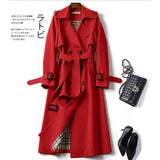 Spring Autumn Trench coat Women Fashion Double Breasted Belt Long Trench coat Plus size Windbreaker Lady British style Outerwear