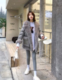 Lamb Wool Shiny Down Jacket Women mid-length  new Winter Black Thick Duck Down Fur Coat