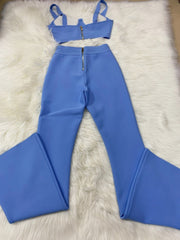 Pbong High quality Blue Two Pieces Set Bodycon Rayon Bandage Set Evening Party Sexy Fashion Outfit