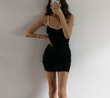 Black V Neck Bodycon Dress Women Spaghetti Strap Backless Club Sexy Summer Off Shoulder Y2K Mini Party Dresses