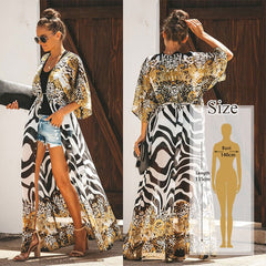 Bikini Cover-ups Bohemian Printed Long Kimono Cardigan Plus Size Chiffon Tunic Women Beach Wear Swim Suit Cover Up Q912