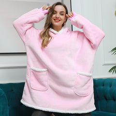 Oversized Hoodie Blanket With Sleeves Sweatshirt Plaid Winter Fleece Hoody Women Pocket Female Hooded Sweat Oversize Femme