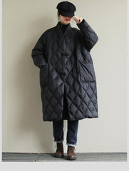 Winter New Arrivals Women's Cotton Coats Diamond Lattice Block Big Size Female Long Parkas Loose Lady Overcoats Clothes