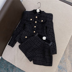 High Quality Spring New Tweed 2 Two-Piece Set Sexy O-Neck Long Sleeve Single Breasted Jacket And Pants Club Party Set