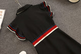 New  Summer Runway Designer Women Retro Butterfly Sleeveless Bow Tie Collar Ruffles Weave Striped Zipper Up Mini Dress