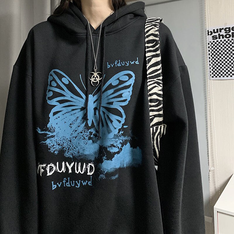 Oversized sweatshirt streetwear loose printed hoodie women's long-sleeved Korean jacket  new zipper women's jacket hoodie