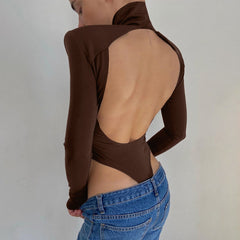 Sexy Backless Bodysuits Turtleneck Elegant Club Party Women&#39;s Tops One Piece Outfit High Waist Bodysuit Rompers