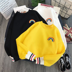 Rainbow plus size fashion Women Hoodies korean style tops Kawaii Sweatshirts oversized Pullovers Casual Streetwear clothes