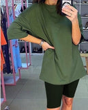 New Casual Solid Women's Two Piece Suit with Belt Solid Color Home Loose Sports Fashion Leisure Suit Summer Clothing