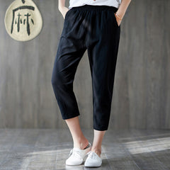 Plus Size Cotton Linen Trousers Women Summer Loose Harem High Waist Stripe Pocket Pant Casual Pantalon Female Sweatpants Trouser
