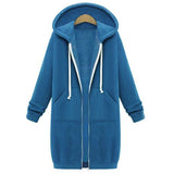 Once Autumn Casual Women Long Hoodies Sweatshirt Coat Zip Up Outerwears Hooded Jacket Winter Pockets Plus Size Outwear Tops