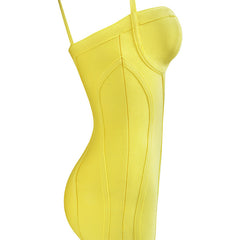 Pbong High Quality Pink Yellow Knee Length Rayon Bandage Dress Evening Party Elegant Dress