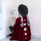 Ponchos and Capes Women Moon Printing Asymmetric Hem Steampunk Phases Spring Autumn  Wrapped Shawl Gothic Cloaks Cape