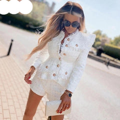 High Quality Spring New Tweed 2 Two-Piece Set Sexy O-Neck Long Sleeve Single Breasted Jacket And Pants Club Party Set