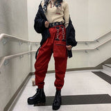 Pbong mid size graduation outfit romantic style teen swag clean girl ideas 90s latina aestheticHarajuku Ribbon Cargo Pants Women Plus Size Joggers Winter Sweatpants Trousers Black Loose Wide Leg Sweat Pants Femme