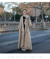 Korean Style Loose Oversized X-Long Women's Trench Coat Double-Breasted Belted Lady Cloak Windbreaker Spring Fall Outerwear Grey