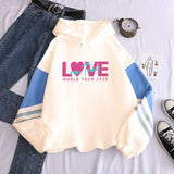 New contrast color pullover thick loose women's hoodie clothes fleece Harajuku top letter printing sweatshirt ladies