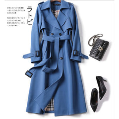 Spring Autumn Trench coat Women Fashion Double Breasted Belt Long Trench coat Plus size Windbreaker Lady British style Outerwear