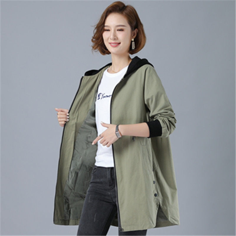 Women Plus Size 5XL Windbreaker Female Spring Autumn Trench Coat Loose Large size Windbreaker Hooded Women's Clothing A555