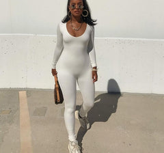 Basic Bodycon Jumpsuit For Women‘s Clothing Casual Brown Fitness Rompers Y2K Playsuit Activity Streetwear Overalls