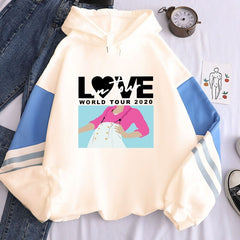 New contrast color pullover thick loose women's hoodie clothes fleece Harajuku top letter printing sweatshirt ladies