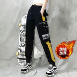 Fleece Women's High Waist Cargo Pants Winter Sportswear Loose Pants Harajuku Cotton Female Cargo Pants Elastics Trousers