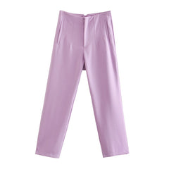 Woman Casual Solid High Waisted Pants Spring Elegant Female Basic Pocket Pant Office Ladies 14 Color Pant