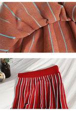 Summer Runway Knit Skirt Suit Women Short Sleeve Flower Sweater Top+Mini Pleated Skirt Set Girls Student 2pcs Suit