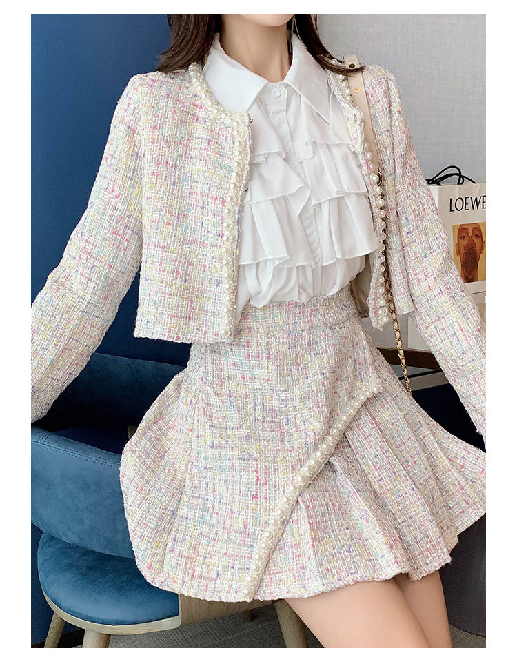 New High Quality Women Autumn Winter 3 Piece Sets Lady Fashion Elegant Slim Coat Skirt Shirt Three-piece Suit Tweed Sets