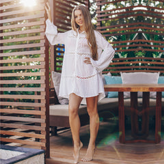 Beach Cover up  White Tunic Woman Bikini Cover-ups Bathing Suit Women Beachwear Swimsuit Cover up Sarong pareo plage Pbong mid size graduation outfit romantic style teen swag clean girl ideas 90s latina aesthetic
