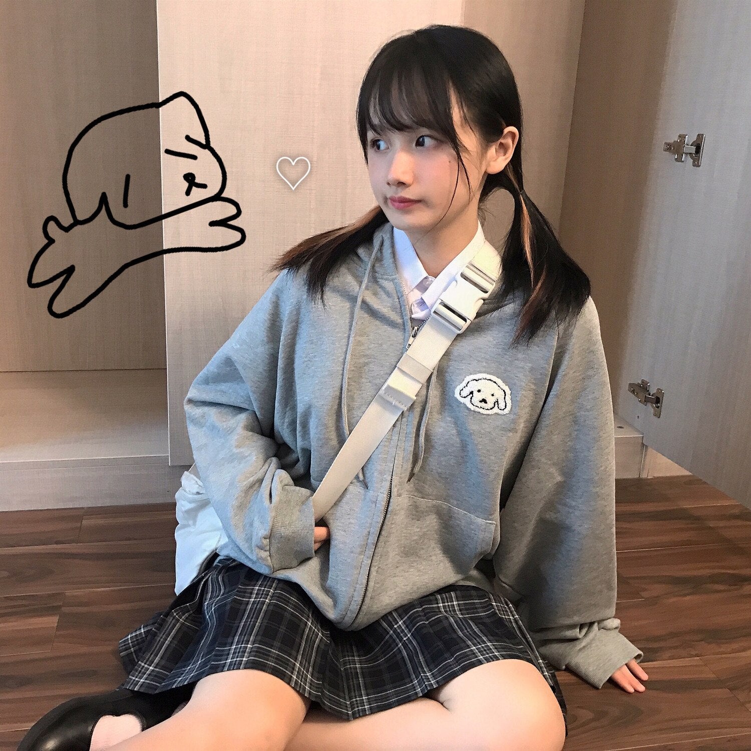 New Japanese Tops Hoodie Women's Kawaii Puppy Embroidered Sweatshirt Cardigan Loose Plus Velvet Jacket Girl Girlfriend Top