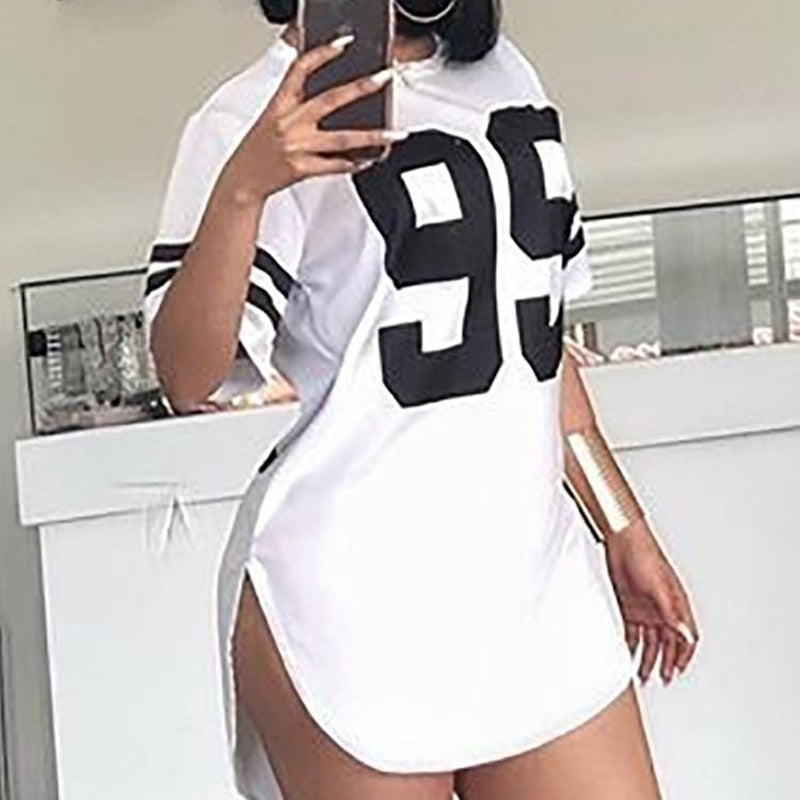 Pbong mid size graduation outfit romantic style teen swag clean girl ideas 90s latina aestheticNew Number Print Short Sleeve Dresses for Women Summer Casual Solid O-neck Dresses New Loose White Dress Sundress Robe Mini