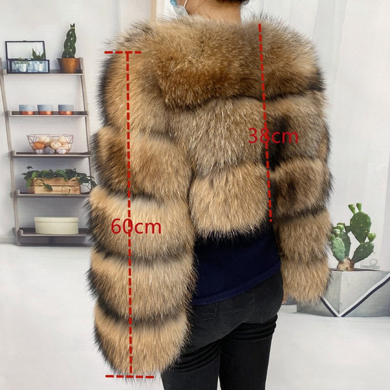 Natural Winter Real Raccoon Coat Plus Size Clothes Women Big Fluffy Real Fur Coats  New Style Jacket