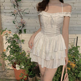 Summer Kawaii Party Strap Dress Women Casual Holiday Beach Sexy Mini  Dress Designer Ruffles Sweet Princess Fairy Dress Y2K