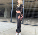 Summer Solid Color Skirt Hollow Fold Design Elastic Waist Slim Body Buttocks Fashion For Women Commuting Out Of Street