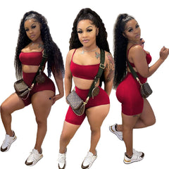 Echoine Solid Strap Spaghetti Crop Top Irregular Shorts Two Piece Set Summer Sport Tracksuit Matching Set Party Club Outfits
