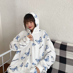 Summer Harajuku Butterfly Hoodie With Zipper Women Sweatshirt  Spring Oversized Hoodies Outerwear Plus Size