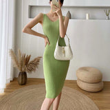 New Fall/Winter Bat Sleeve O-Neck Soft Sweater  + Women's Knitted Vest Long Dress Two-Piece Dress Sets Femme