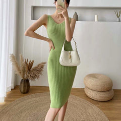 New Fall/Winter Bat Sleeve O-Neck Soft Sweater  + Women's Knitted Vest Long Dress Two-Piece Dress Sets Femme