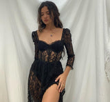 Sexy Hollow See-Though Elegant Dresses Bodycon For Womens Lace Summer Party Female Loose Long Dress Mujer Vestidos