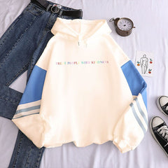 New contrast color pullover thick loose women's hoodie clothes fleece Harajuku top letter printing sweatshirt ladies