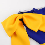 Women Dresses Bodycon Party Sexy One Shoulder Bowtie Blue Yellow Patchwork Irregular Sheath Event Lady African Autumn Night Out  Pbong mid size graduation outfit romantic style teen swag clean girl ideas 90s latina aesthetic