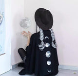 Ponchos and Capes Women Moon Printing Asymmetric Hem Steampunk Phases Spring Autumn  Wrapped Shawl Gothic Cloaks Cape