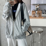 Harajuku Korean version loose thin long-sleeved hooded sun protection coat solid color retro shirt student girl top