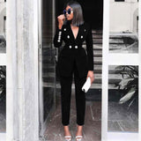 Ocstrade Summer Sets for Women  New Navy Blue V Neck Long Sleeve Sexy 2 Piece Set Outfits High Quality Two Piece Set Suit