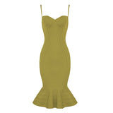 Pbong High Quality Pink Yellow Knee Length Rayon Bandage Dress Evening Party Elegant Dress