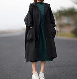 Johnature Autumn New Loose Plus Size Hooded Single Breasted Windbreaker Simple Casual Solid Color All-match Women Long Coat