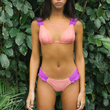 Female Swimsuit Printed Push Up Bandage Swimsuit Bikini Sets Two Piece Split Biquini   Bather Button Beachwear Bathing Suit