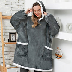 Oversized Hoodie Blanket With Sleeves Sweatshirt Plaid Winter Fleece Hoody Women Pocket Female Hooded Sweat Oversize Femme