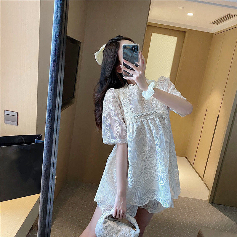 Shorts T-shirt 2-Piece Sets Women Temperament French Style Casual Soft All-match Loose Sweet Breathable Fashion Summer New Lace